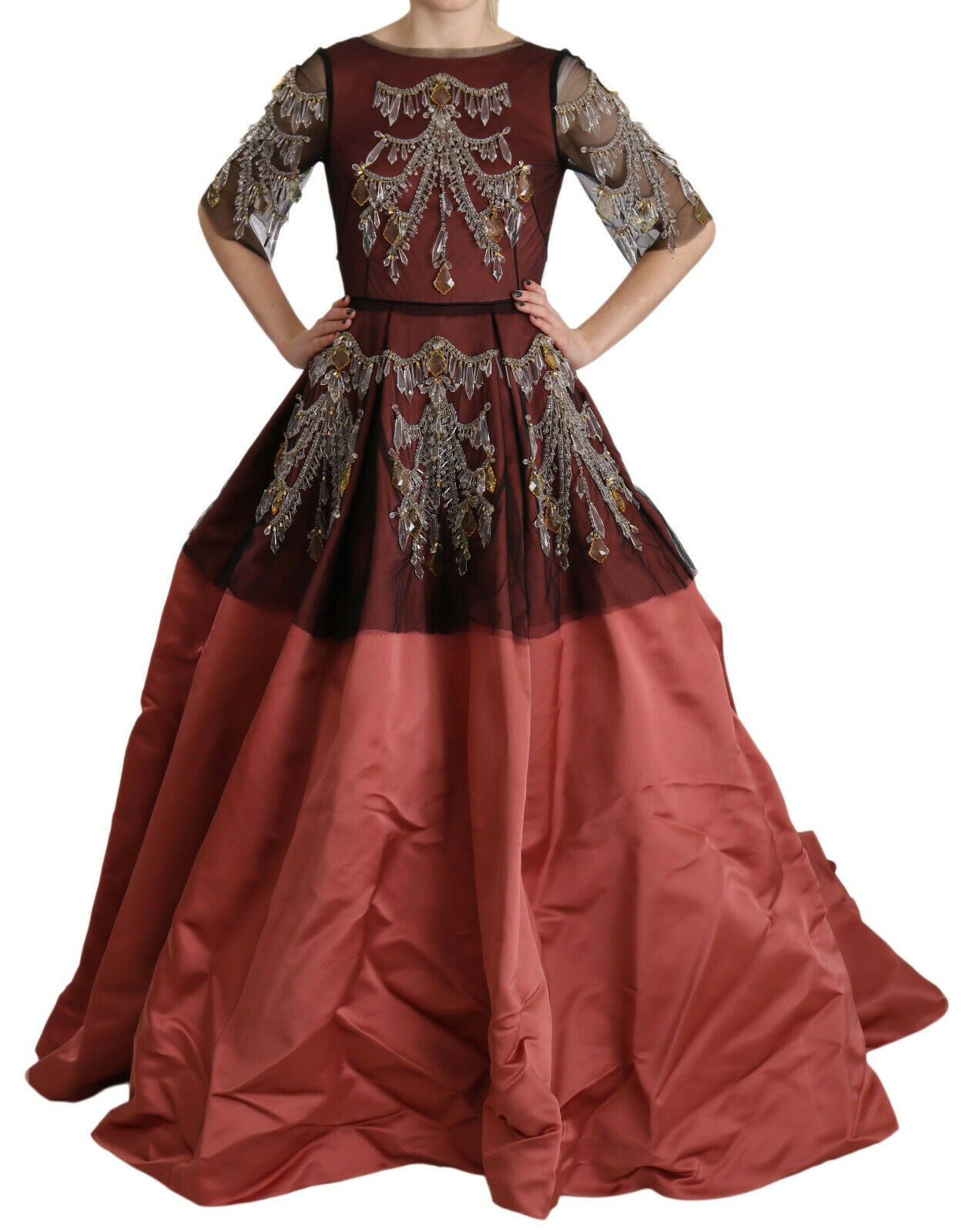 Dolce &amp; Gabbana Elegant Crystal Embellished Silk Gown