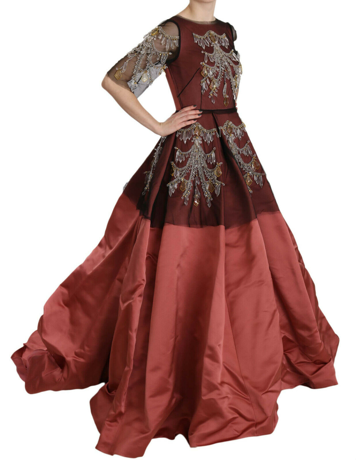 Dolce &amp; Gabbana Elegant Crystal Embellished Silk Gown