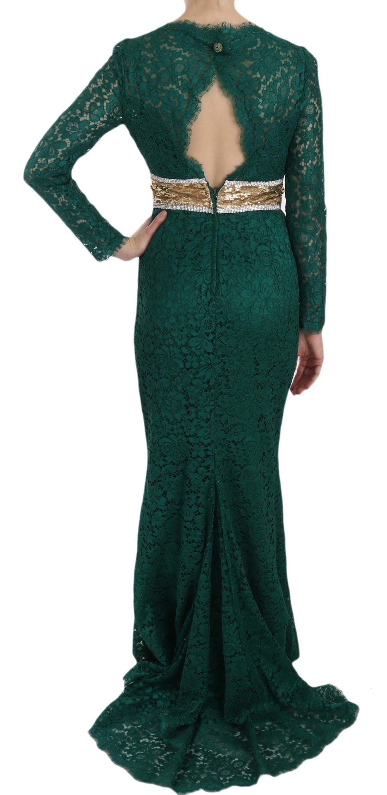 Dolce &amp; Gabbana Emerald Elegance Long Sleeve Floor-Length Dress