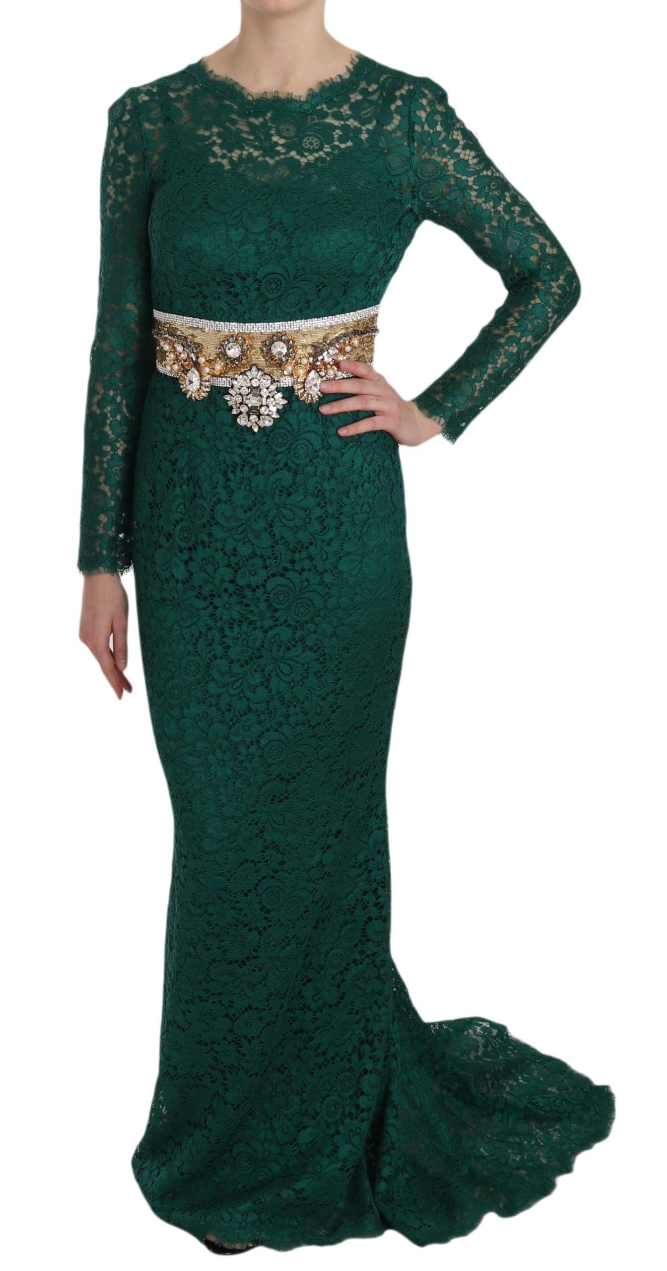 Dolce &amp; Gabbana Emerald Elegance Long Sleeve Floor-Length Dress