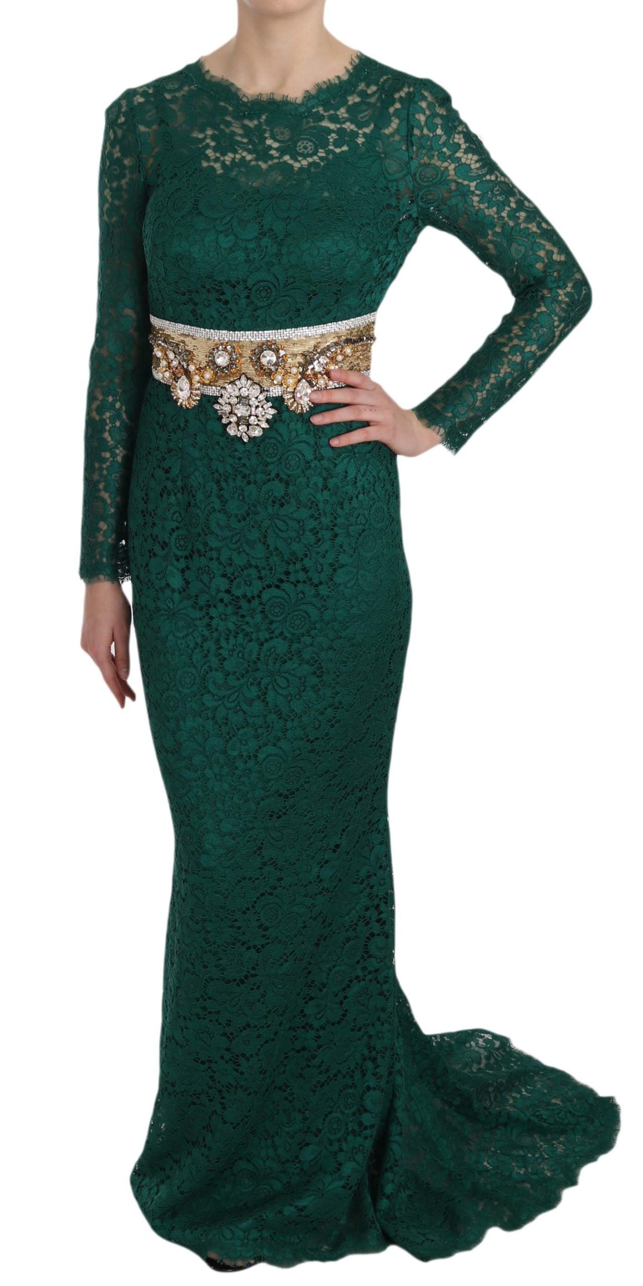 Dolce &amp; Gabbana Emerald Elegance Long Sleeve Floor-Length Dress