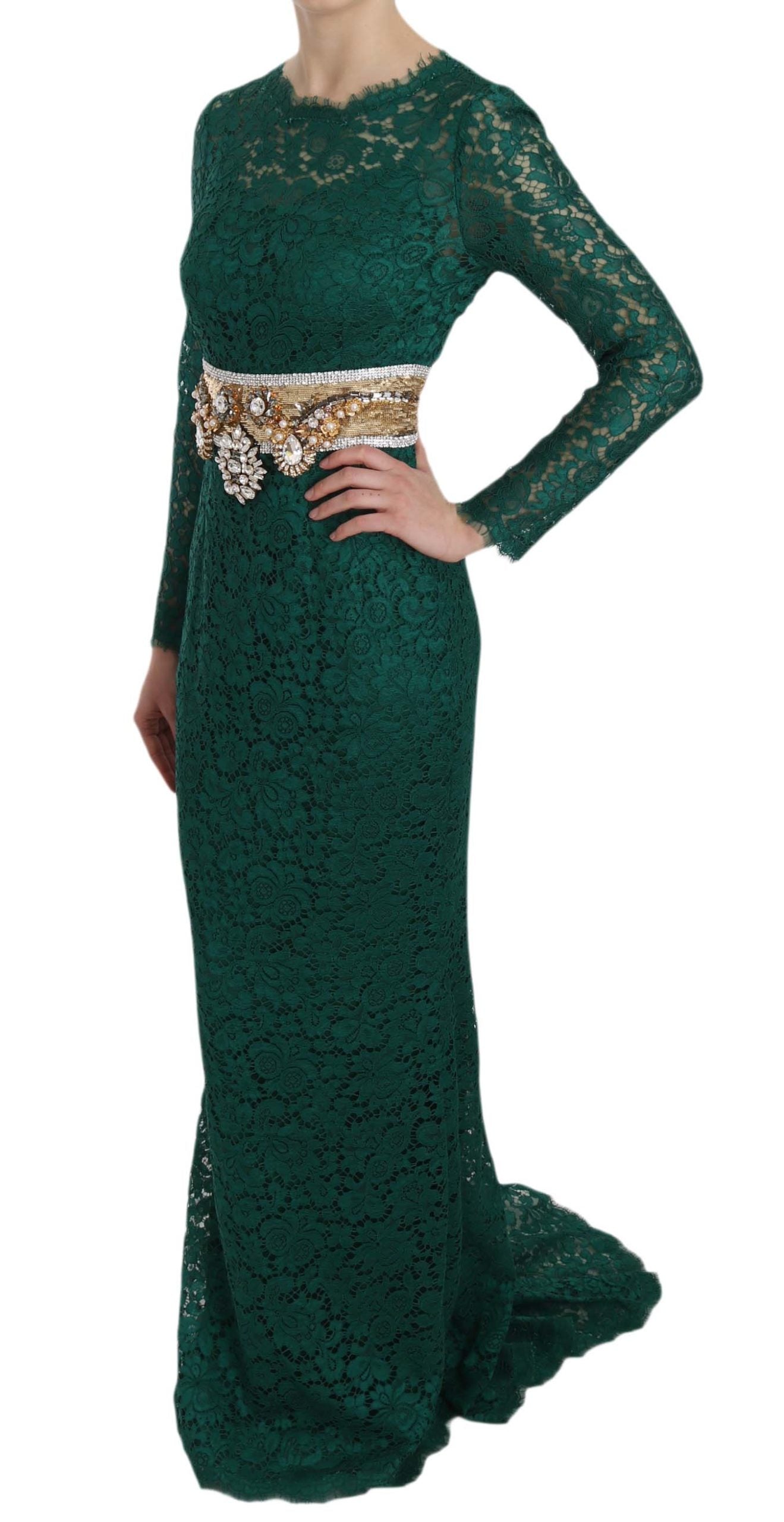 Dolce &amp; Gabbana Emerald Elegance Long Sleeve Floor-Length Dress