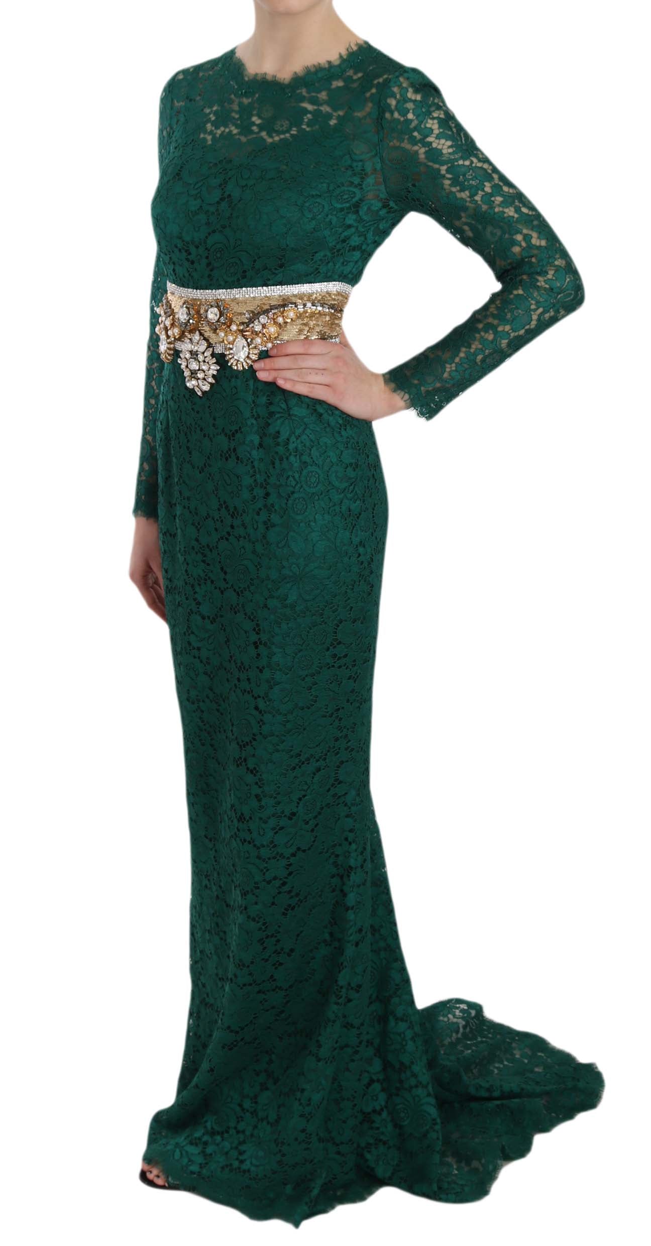 Dolce &amp; Gabbana Emerald Elegance Long Sleeve Floor-Length Dress