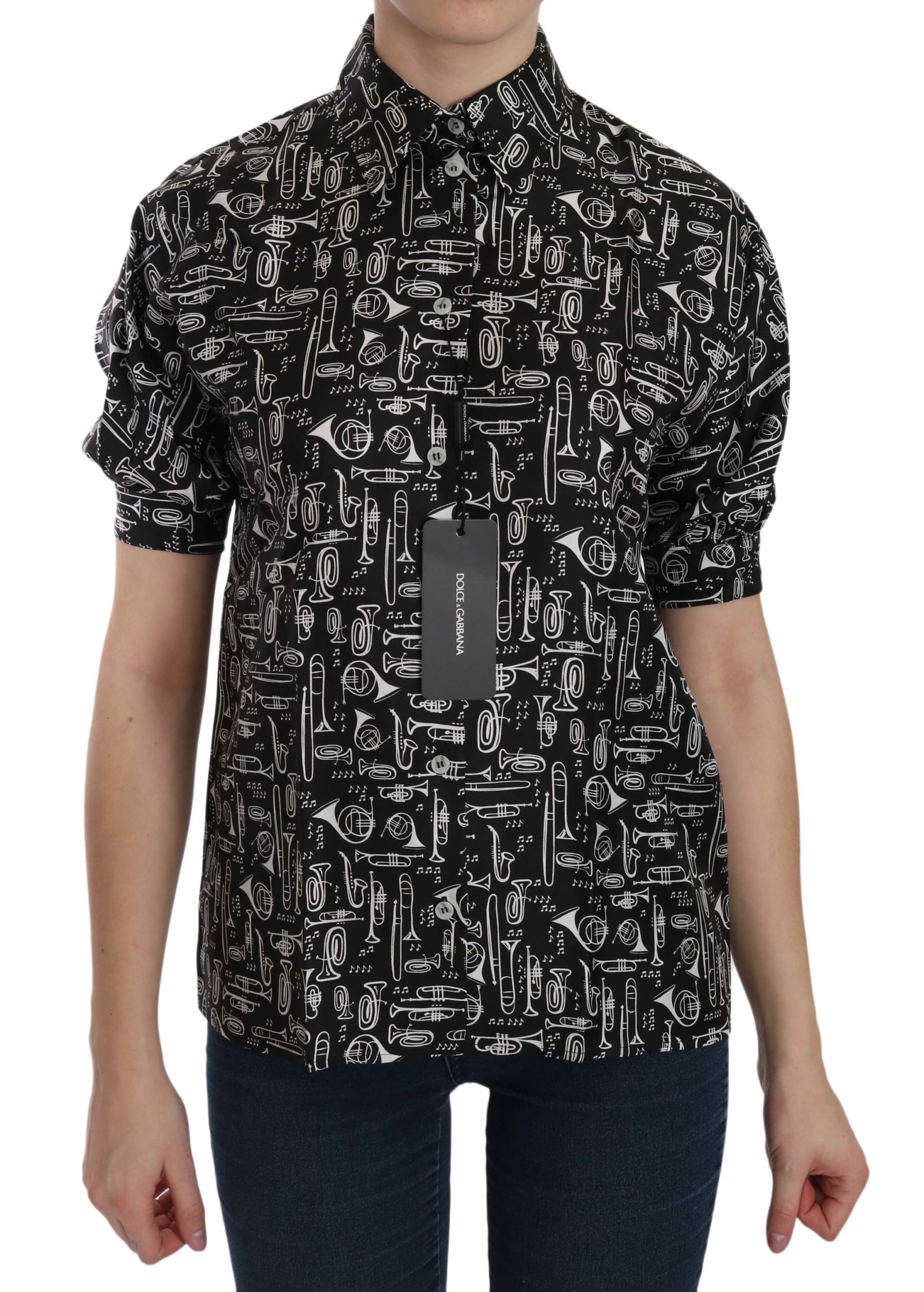 Dolce & Gabbana Élégant haut en soie à motif d'instruments de musique