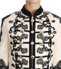 Dolce & Gabbana White Wool Black Floral Baroque Jacket