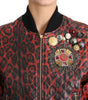 Dolce & Gabbana Red Leopard Button Crystal Leather Jacket