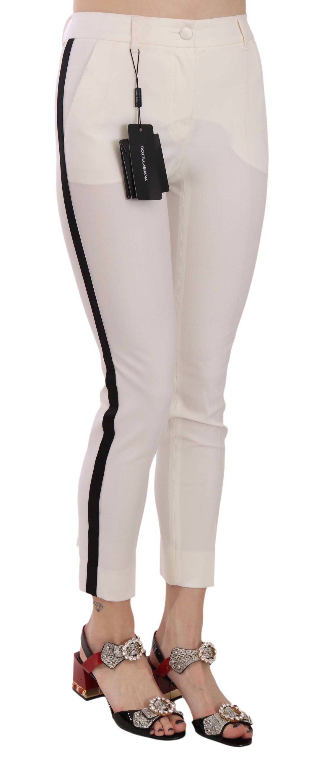 Dolce & Gabbana White Side Stripe Cropped Skinny Pants