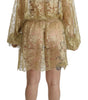 Dolce & Gabbana Gold Lace See Through A-Line Knee Length Dress