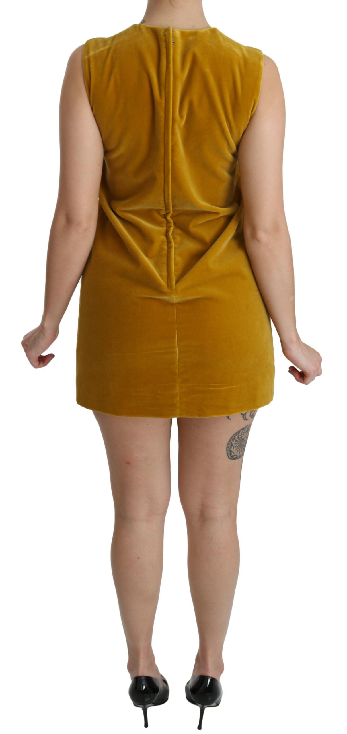 Dolce &amp; Gabbana Mustard Velvet Shift Mini Dress