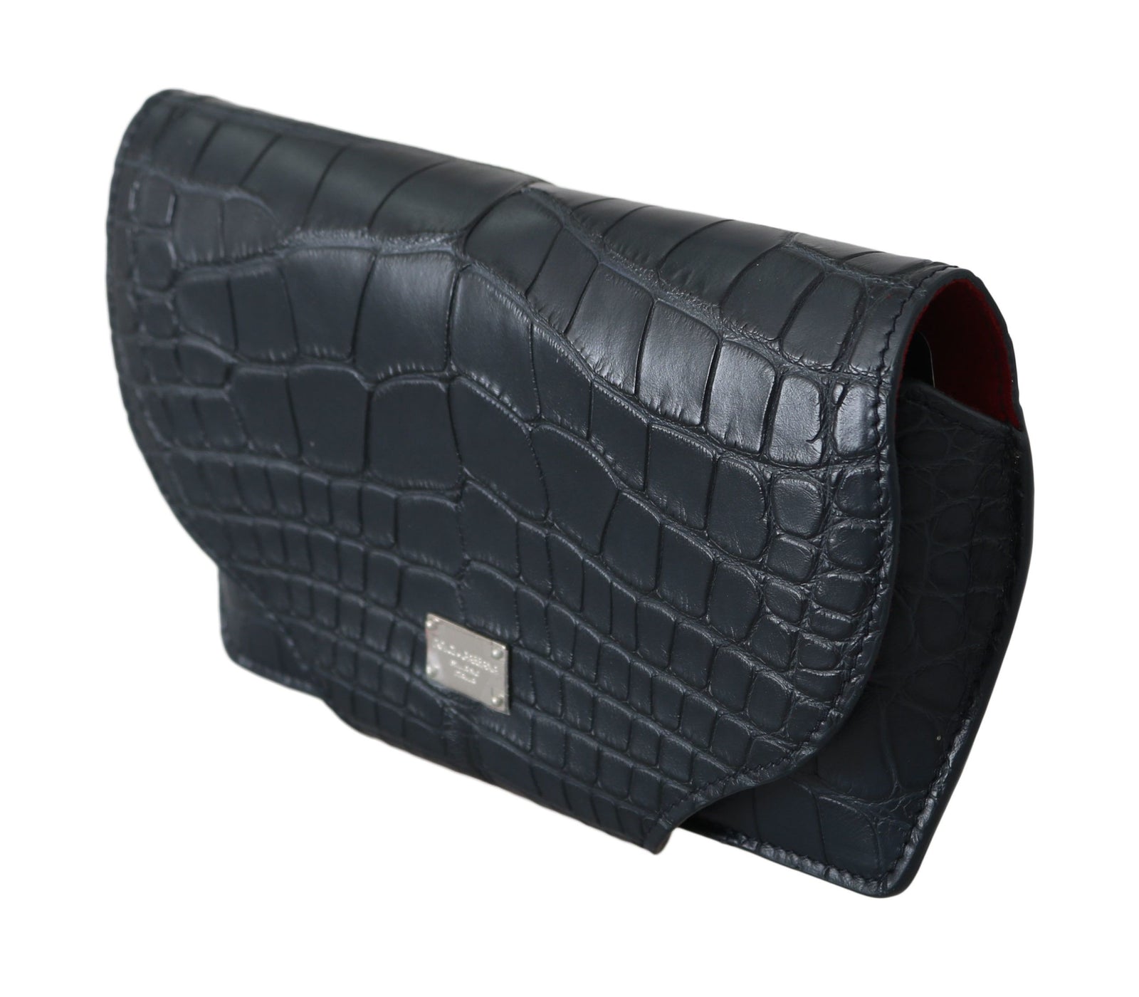 Pochette à lunettes élégante en cuir de crocodile bleu Dolce &amp; Gabbana