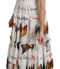 Dolce & Gabbana White Rooster Sheath Midi Cotton Dress