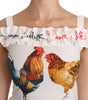 Dolce & Gabbana White Rooster Sheath Midi Cotton Dress