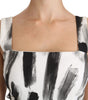 Dolce & Gabbana White Black Printed Sheath Midi Viscose Dress