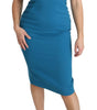 Dolce & Gabbana Blue Bodycon Sheath Knee Length Wool Dress