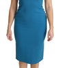Dolce & Gabbana Blue Bodycon Sheath Knee Length Wool Dress