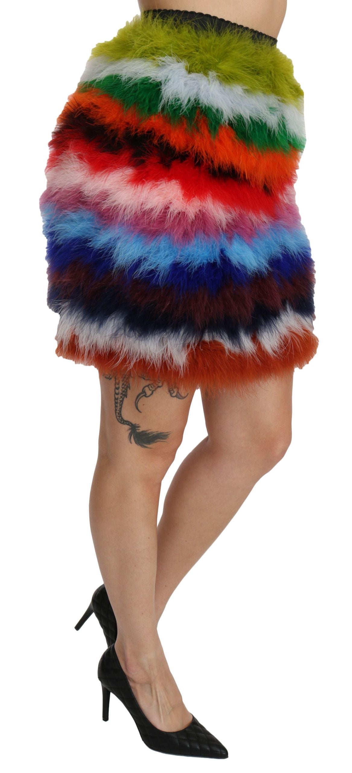 Dolce &amp; Gabbana Chic Feather Embellished High Waist Skirt