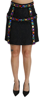 Dolce &amp; Gabbana Elegant High-Waist Embellished Black Skirt