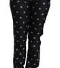 Dolce & Gabbana Black Printed Mid Waist Skinny Silk Pants