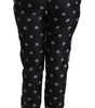 Dolce & Gabbana Black Printed Mid Waist Skinny Silk Pants