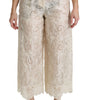 Dolce & Gabbana Cream Lace High Waist Palazzo Cropped Pants