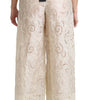 Dolce & Gabbana Cream Lace High Waist Palazzo Cropped Pants