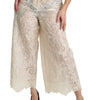 Dolce & Gabbana Cream Lace High Waist Palazzo Cropped Pants