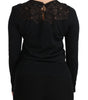 Dolce & Gabbana Black Silk Lace Crew Neck Long Sleeve Blouse