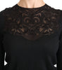 Dolce & Gabbana Black Silk Lace Crew Neck Long Sleeve Blouse