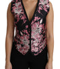 Dolce & Gabbana Black Pink Floral Waistcoat Vest Blouse Top