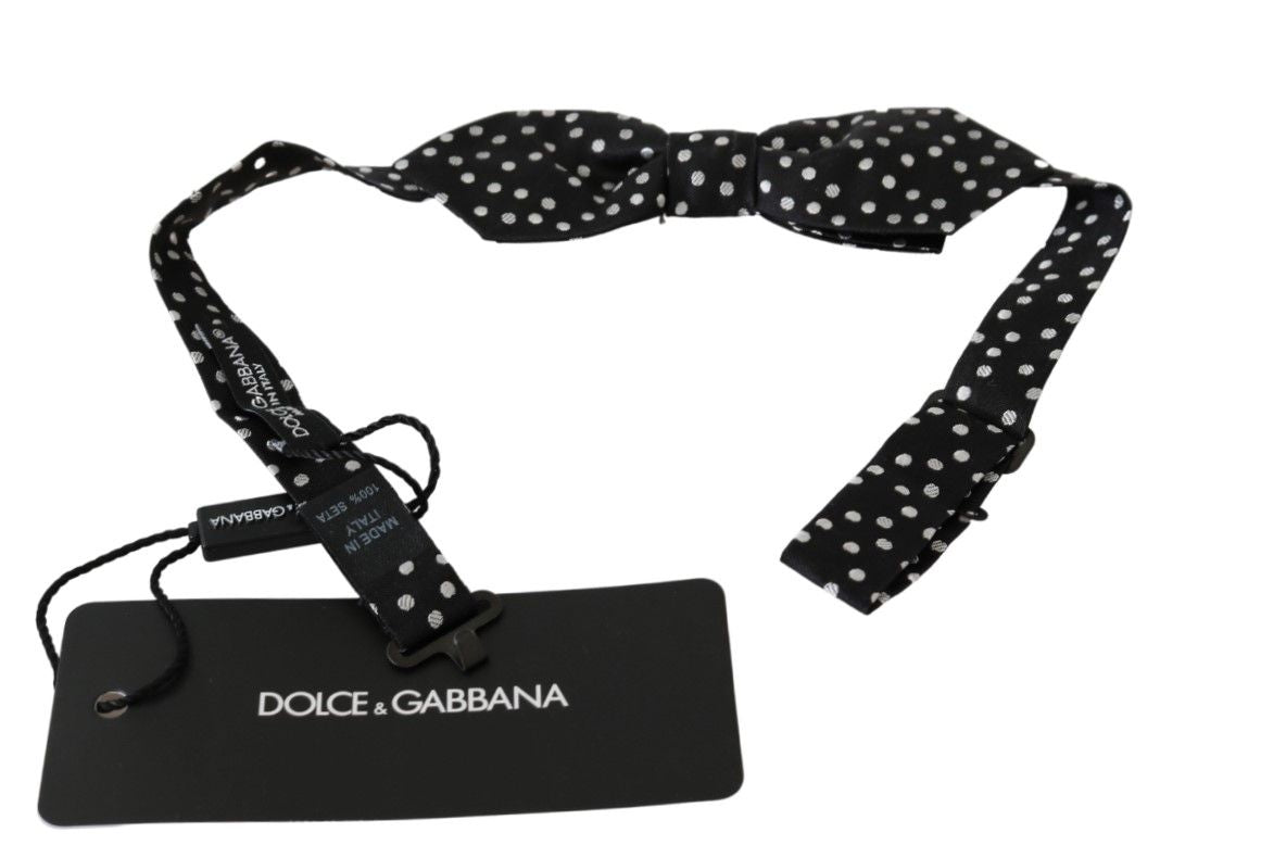 Dolce &amp; Gabbana Elegant Black Polka Dot Silk Bow Tie