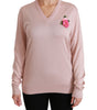 Dolce & Gabbana Pink Floral Embellished Pullover Silk Sweater