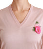 Dolce & Gabbana Pink Floral Embellished Pullover Silk Sweater