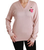 Dolce & Gabbana Pink Floral Embellished Pullover Silk Sweater