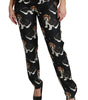 Dolce & Gabbana Black Puppy Dog Mid Waist Skinny Silk Pants