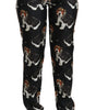 Dolce & Gabbana Black Puppy Dog Mid Waist Skinny Silk Pants