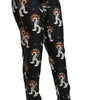 Dolce & Gabbana Black Puppy Dog Mid Waist Skinny Silk Pants