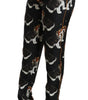 Dolce & Gabbana Black Puppy Dog Mid Waist Skinny Silk Pants