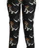 Dolce & Gabbana Black Puppy Dog Mid Waist Skinny Silk Pants