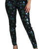 Dolce & Gabbana Blue Green Floral Metallic Slim Pants