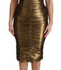 Dolce & Gabbana Gold Metallic Stretch Bodycon Ruched Dress