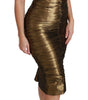 Dolce & Gabbana Gold Metallic Stretch Bodycon Ruched Dress