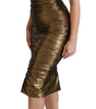 Dolce & Gabbana Gold Metallic Stretch Bodycon Ruched Dress