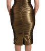 Dolce & Gabbana Gold Metallic Stretch Bodycon Ruched Dress