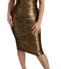 Dolce & Gabbana Gold Metallic Stretch Bodycon Ruched Dress