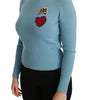 Dolce & Gabbana Blue Wool Queen Heart Pullover Sweater