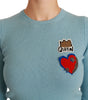Dolce & Gabbana Blue Wool Queen Heart Pullover Sweater