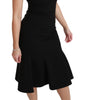 Dolce & Gabbana Black Fit Flare Wool Stretch Sheath Dress