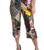 Dolce & Gabbana Silk Multicolor Print High Waist Cropped Pants