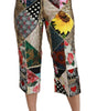Dolce & Gabbana Silk Multicolor Print High Waist Cropped Pants