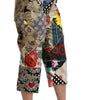 Dolce & Gabbana Silk Multicolor Print High Waist Cropped Pants